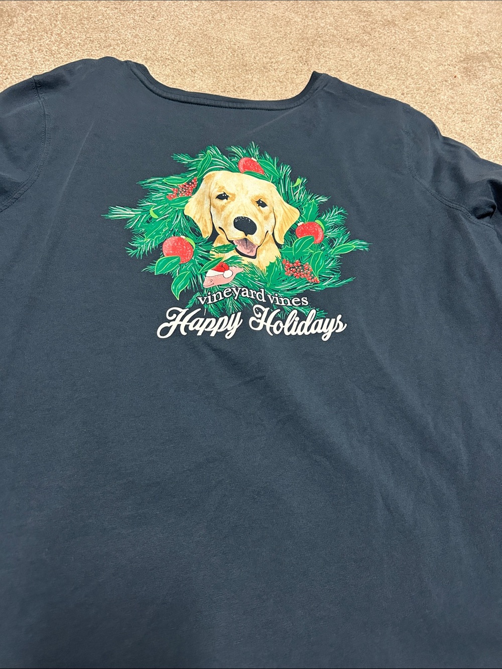 Vineyard Vines Navy Holiday Dog Wreath Tee